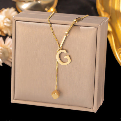 Necklace Ornament Titanium Steel Tassel 26 Letters Female Small Square Pendant Graceful Personality Jewelry 4a4c18b3 4cc9 4e8