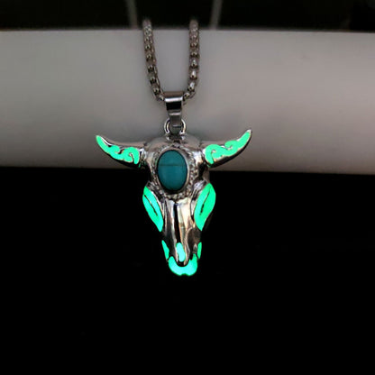 Men's Turquoise Gemstone Bull Head Luminous Stainless Steel Necklace 4a609119 cfaf 4804 9561 48d84f9e04a1