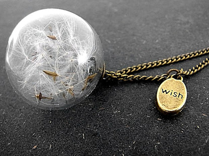 Vintage Handmade Fashion Dandelion Seed Glass Necklace