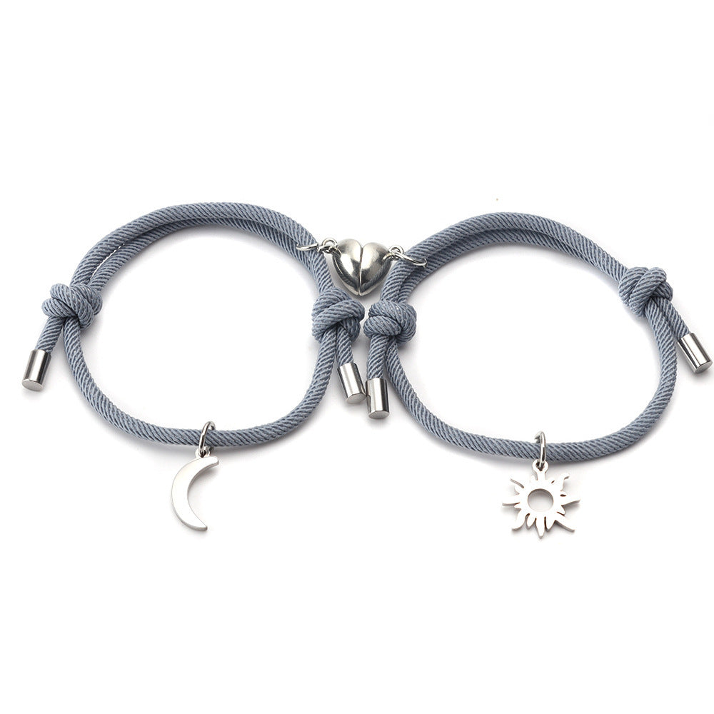 Stainless Steel Titanium Sun And Moon Pendant Couple Bracelet 4a6d9aad 13d6 4441 af9f de061e82401e