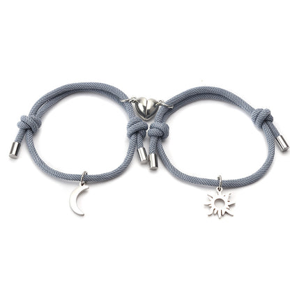 Stainless Steel Titanium Sun And Moon Pendant Couple Bracelet 4a6d9aad 13d6 4441 af9f de061e82401e
