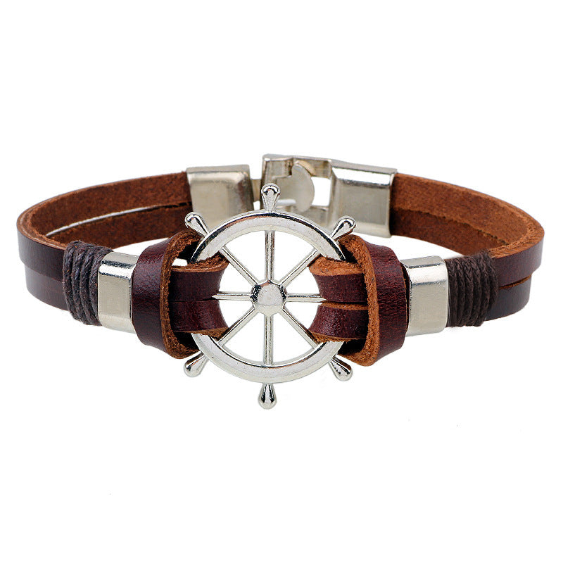 Rudder Bracelet Real Cowhide String Boat Anchor Wheel Metal Punk Bracelet Jewelry 4a8348d4 1e7a 4d13 8e59 1d07b9dab5e5