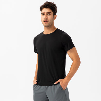 Men's Loose Running Quick Drying Clothes Round Neck T-shirt Sweat-absorbent Breathable Fitness Sports Casual Short Sleeve Clo