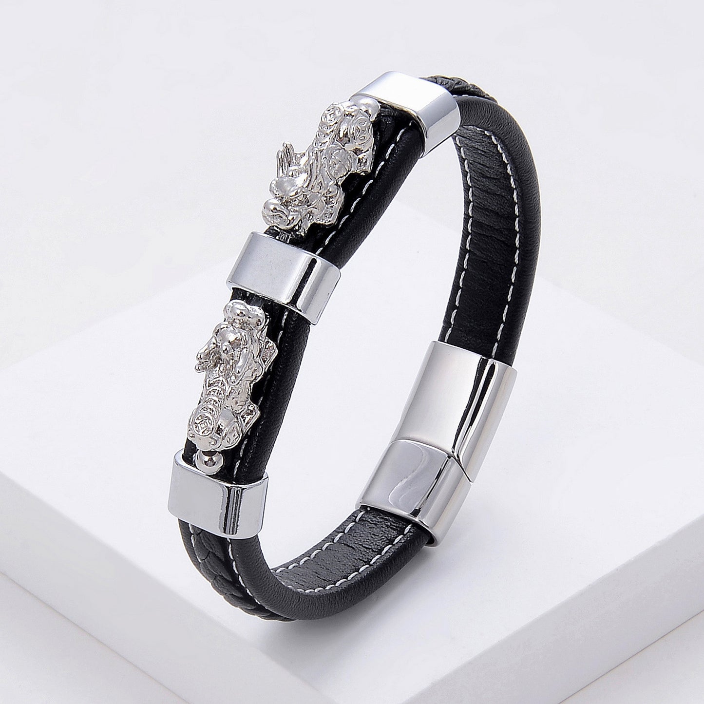 Vintage Braided Leather Rope Bracelet Stainless Steel 4a96319f 750d 4639 a9f2 6114d3089ffb
