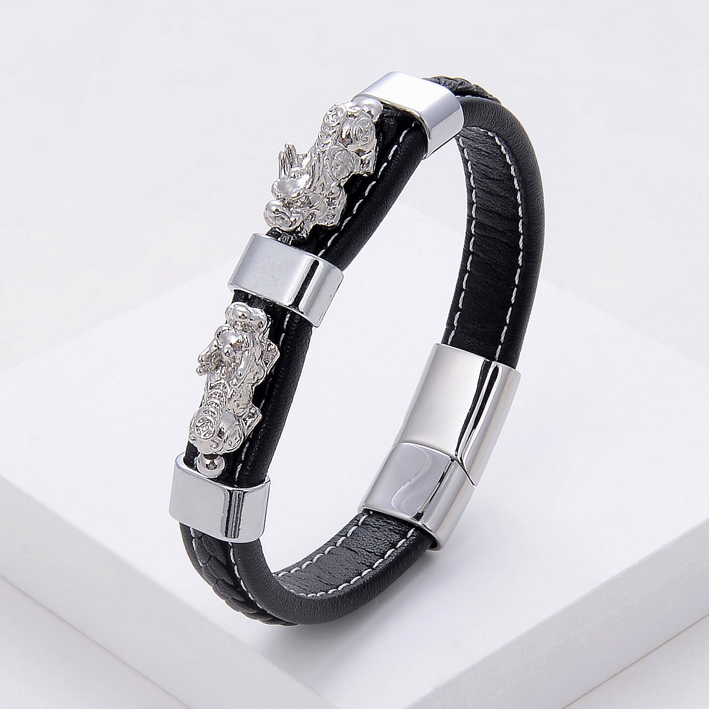 Vintage Braided Leather Rope Bracelet Stainless Steel 4a96319f 750d 4639 a9f2 6114d3089ffb