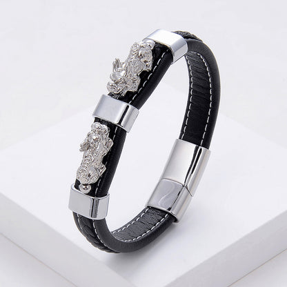 Vintage Braided Leather Rope Bracelet Stainless Steel 4a96319f 750d 4639 a9f2 6114d3089ffb