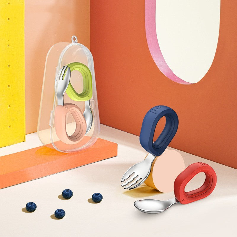 Children's Stainless Steel Round Handle Fork And Spoon Set 4b33cf2a 529f 4647 b322 dd9ef6109ed8