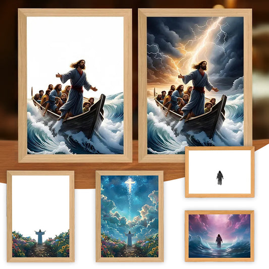 Jesus LED Light Painting Home Decoration Light Painting Photo Frame Led Night Light Room Decor Christmas Gifts Moon Lamp 4b38