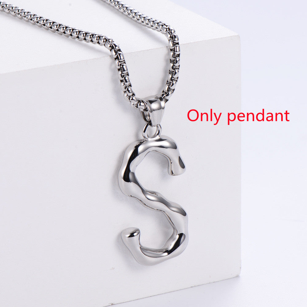 Three-dimensional 26 English Letter Pendant Necklace Fashion Jewelry Titanium Steel Couple Ornament 4b3ea883 8df2 4357 8248 f