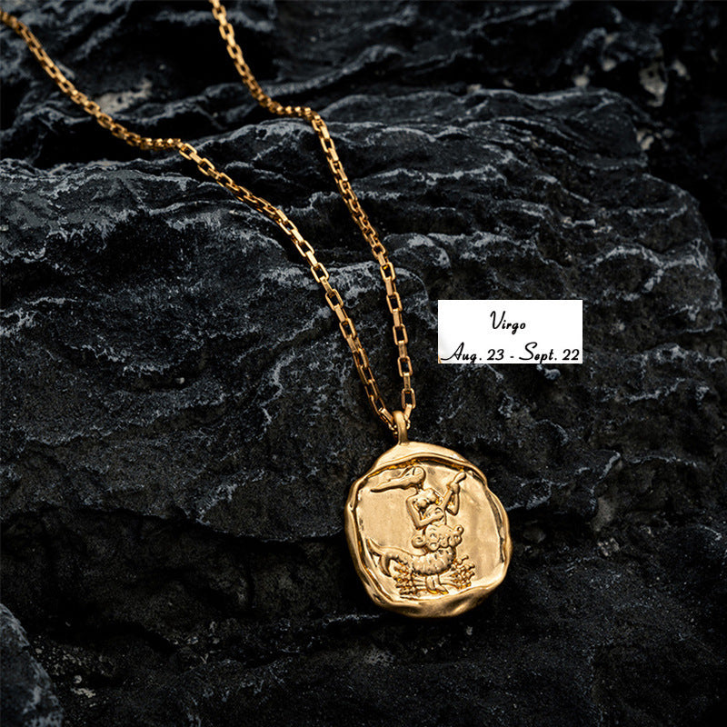 Vacuum Plating 18k Titanium Zodiac Oval Pendant Necklace 4b42f3e4 07fe 4284 8966 21e91d173823