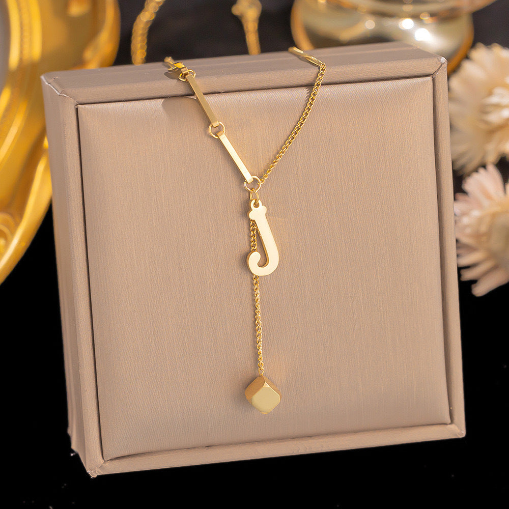Necklace Ornament Titanium Steel Tassel 26 Letters Female Small Square Pendant Graceful Personality Jewelry 4b63478f 751a 455