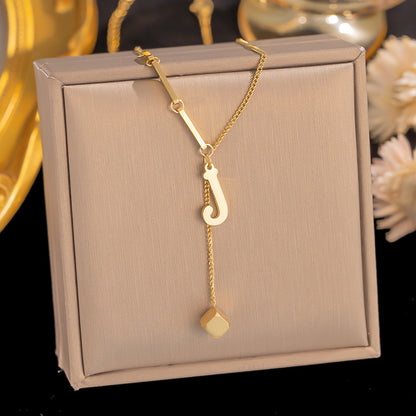 Necklace Ornament Titanium Steel Tassel 26 Letters Female Small Square Pendant Graceful Personality Jewelry 4b63478f 751a 455