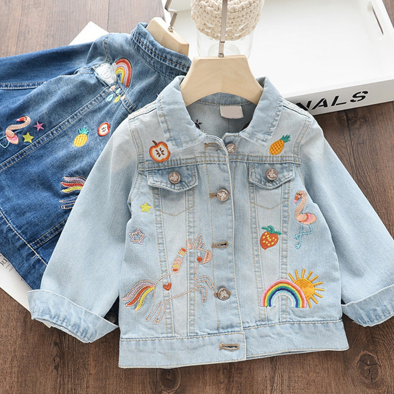 Children's Graffiti Embroidered Lapel Short Denim Jacket 4b772459 7bcb 480d 88a9 2bac4eee9b3e