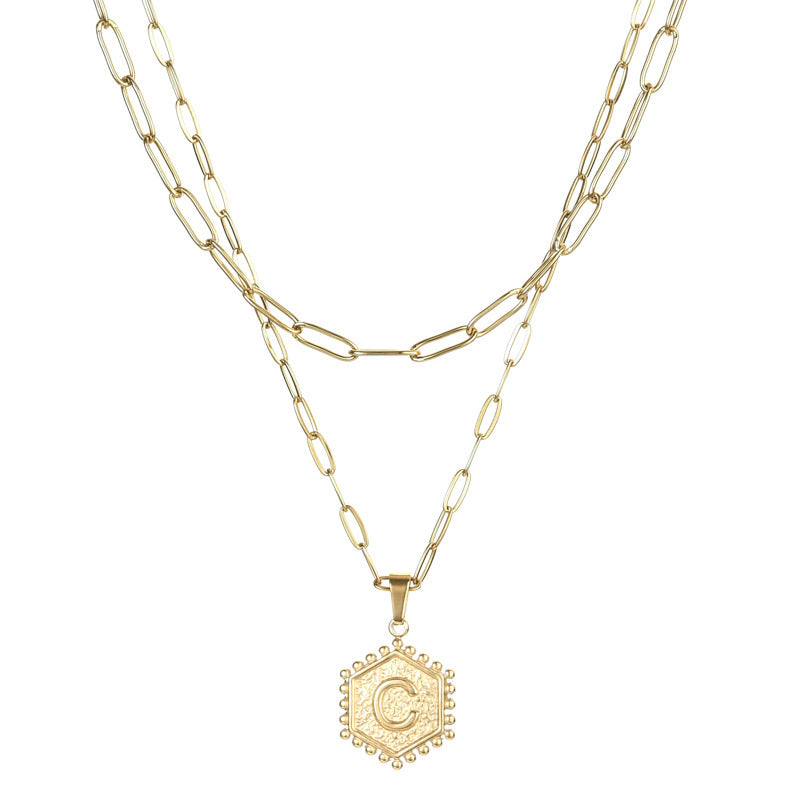 14K Gold Double-layer Combination Necklace Cool Female Letter Stainless Steel Necklace - HD Wireless Product #2