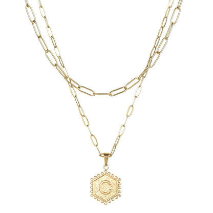 14K Gold Double-layer Combination Necklace Cool Female Letter Stainless Steel Necklace - HD Wireless Product #2