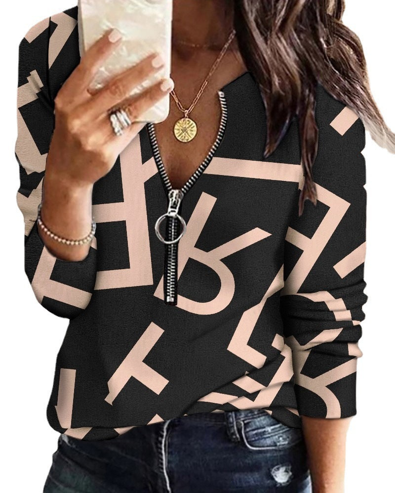 Fashion Printed Long-sleeve Zipper New Casual Women's Top 4bc7219b fdd7 4447 b945 2c3e42e6916b
