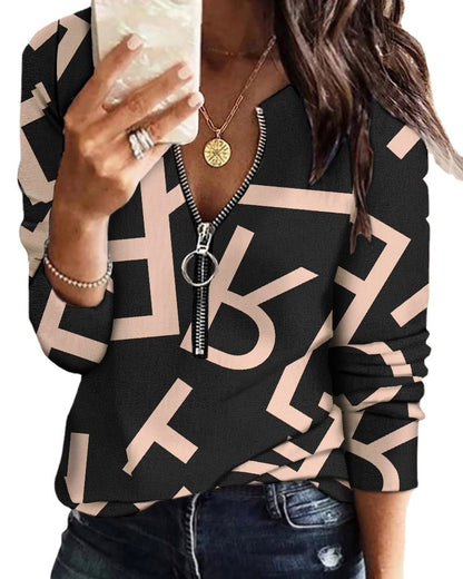 Fashion Printed Long-sleeve Zipper New Casual Women's Top 4bc7219b fdd7 4447 b945 2c3e42e6916b