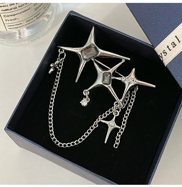 Four Eight-pointed Stars Zircon Chain Brooch For Women 4c00ee47 3843 454e b173 98f3244d6523
