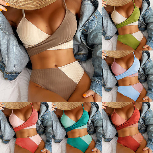 Bikini Patchwork Swimwear Ribbed Women's Swimsuit Knot Back Beachwear Ruched Butt Biquinis Bathing Suits 4c014fbe c19c 4c44 8