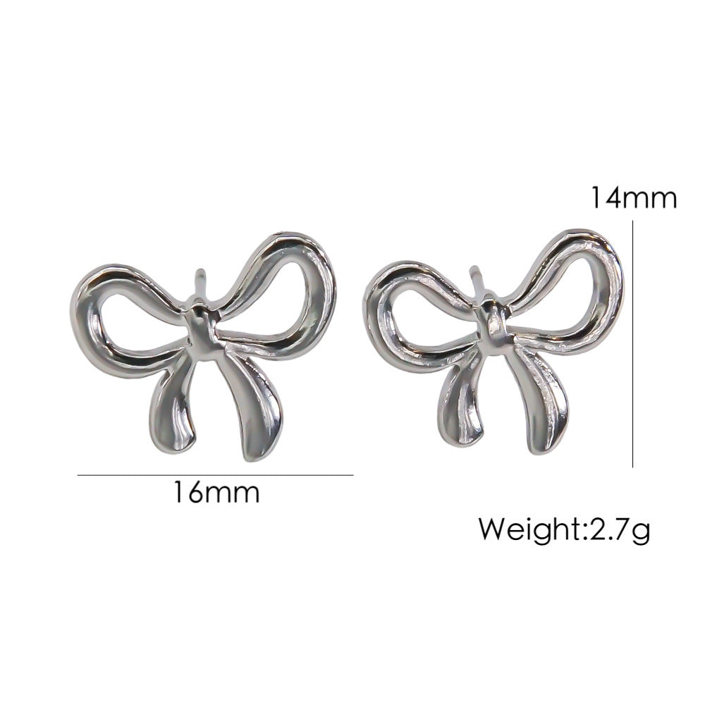 Bow Stainless Steel 14K Gold Earrings Necklace 4c0cff92 5aae 4c89 9214 1a0c5bef6fc2