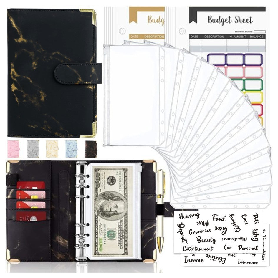 Spot Cross-border A6 Loose-leaf Binder Journal Book Marbling Notebook Leather PU6 Hole Loose Spiral Notebook Cash Budget 4c72