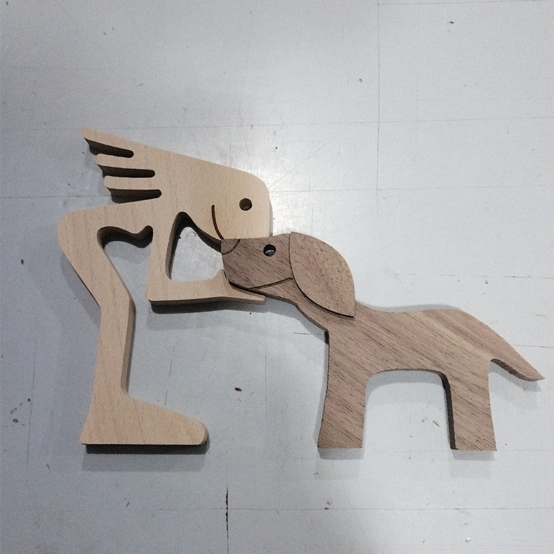 DIY Figurine Wood Dog Ornament Sculpture Home Decoration A Man A Dog Wood Sculpture Christmas Gifts Model Decor 4c9403b8 0d6a