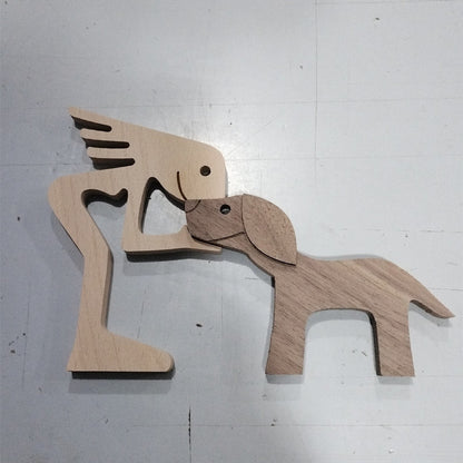 DIY Figurine Wood Dog Ornament Sculpture Home Decoration A Man A Dog Wood Sculpture Christmas Gifts Model Decor 4c9403b8 0d6a