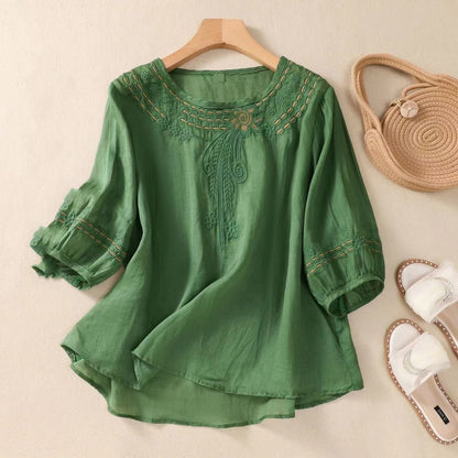 Vintage Cotton And Linen Embroidered Shirt Summer Half Sleeve 4cad007f 95e1 4560 937b e70e1b2e0f07