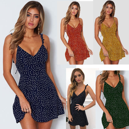 Polka-dot Strappy Dress Women Summer Fashion Beach Sundress 4cbb460c d74b 443c b016 e8ecfd332b6c