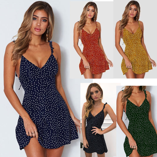 Polka-dot Strappy Dress Women Summer Fashion Beach Sundress 4cbb460c d74b 443c b016 e8ecfd332b6c