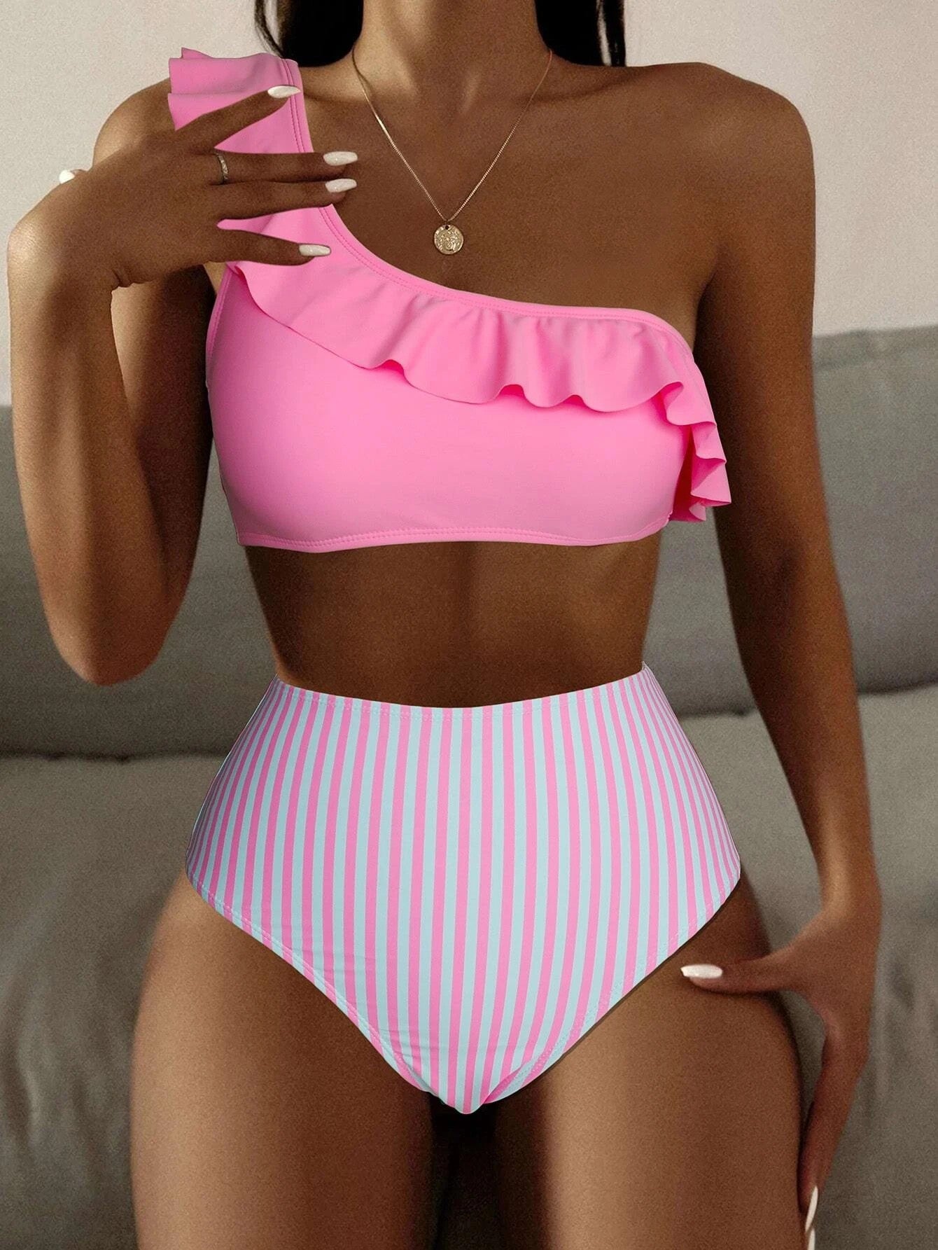 Striped Solid Color Split Bikini Women's Swimsuit 4ccee973 634a 4f85 8b9d eb4acc705d8b