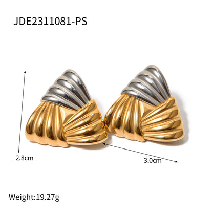 18k Gold Stainless Steel Woven Texture Triangular Earrings - HD Wireless Product #8