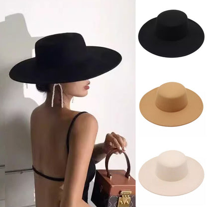 Flat Top Woolen Hat Big Brim Fedora Hat Hepburn Style 4d03ee40 282c 49c6 a90f a616da3cc29c