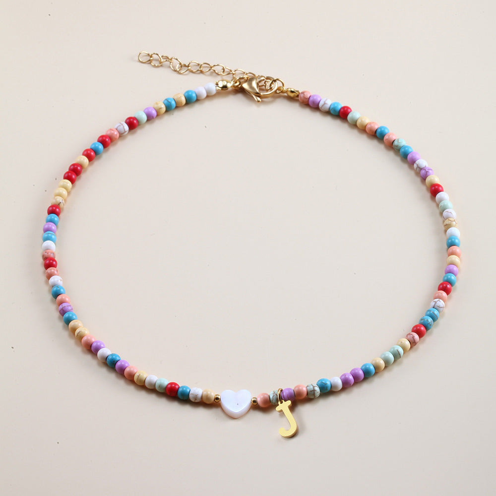 Colorful Beads Initial Choker For Women Stainless Steel Lett 4d08400b 5077 4f10 8107 775335e90745