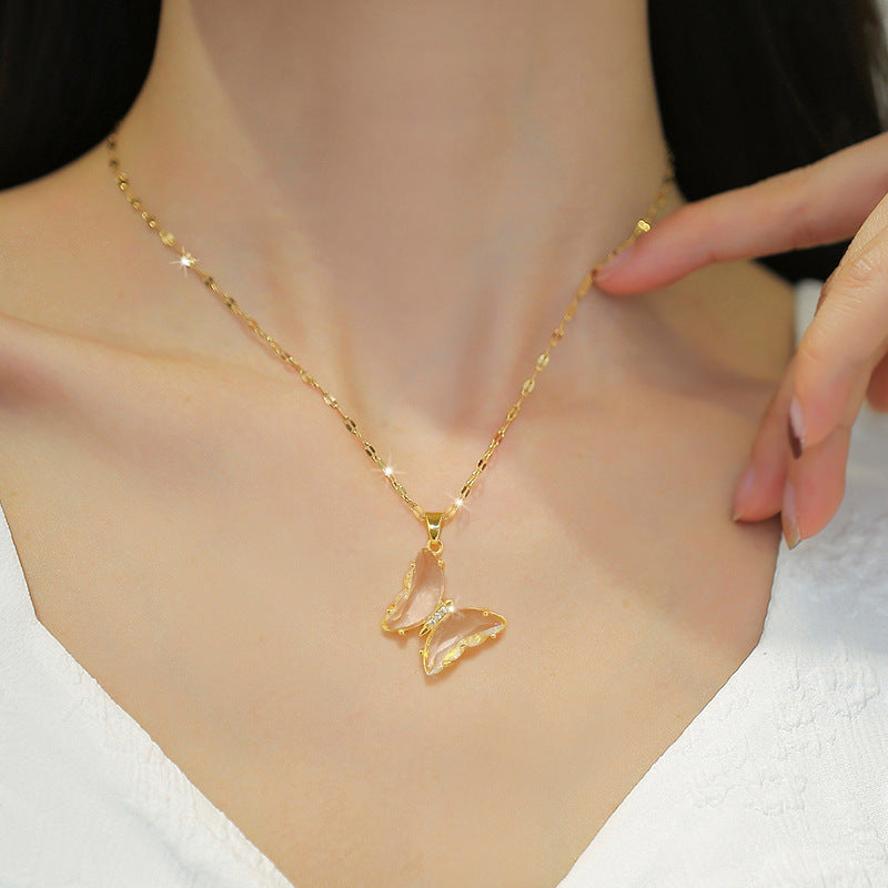 European And American Ins Crystal Zircon Butterfly Pendant Necklace 4d4dcc0b 7284 4c2d 8ded 68894d2dab78