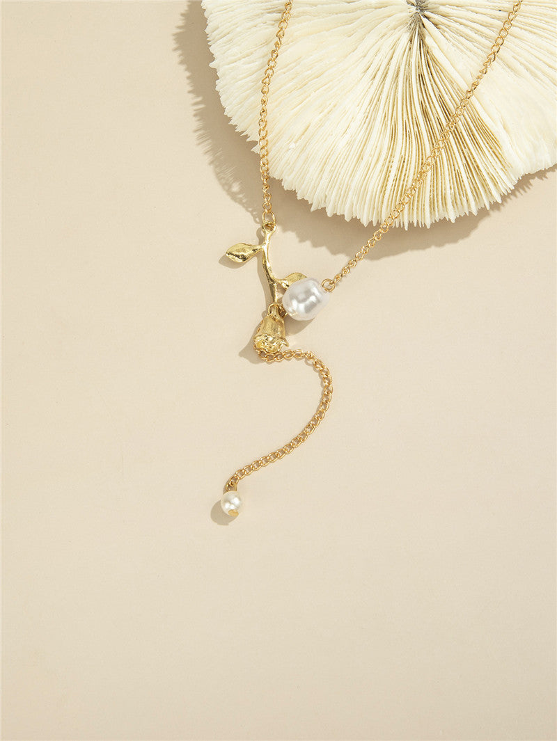 Simple Temperament Rose Flower Pearl Pendant Clavicle Chain 4da5e6f1 9654 4139 a033 d735dd1eee00