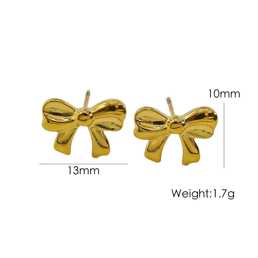 Bow Stainless Steel 14K Gold Earrings Necklace 4ddb616c 90ee 4776 86e6 e7dc77804648