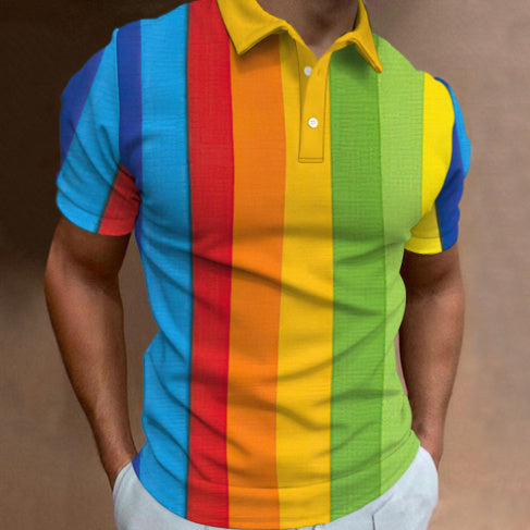 3D Printing Colorful Black Men's Zip Short Sleeve POLO Shirt - HD Wireless Product #10
