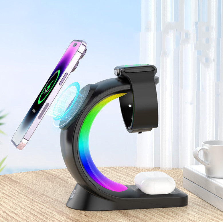 4 In 1 Magnetic Wireless Charger Fast Charging For Smart Phone Atmosphere Light Charging Station For Airpods Pro I-phone Watch - HD Wireless Product #3