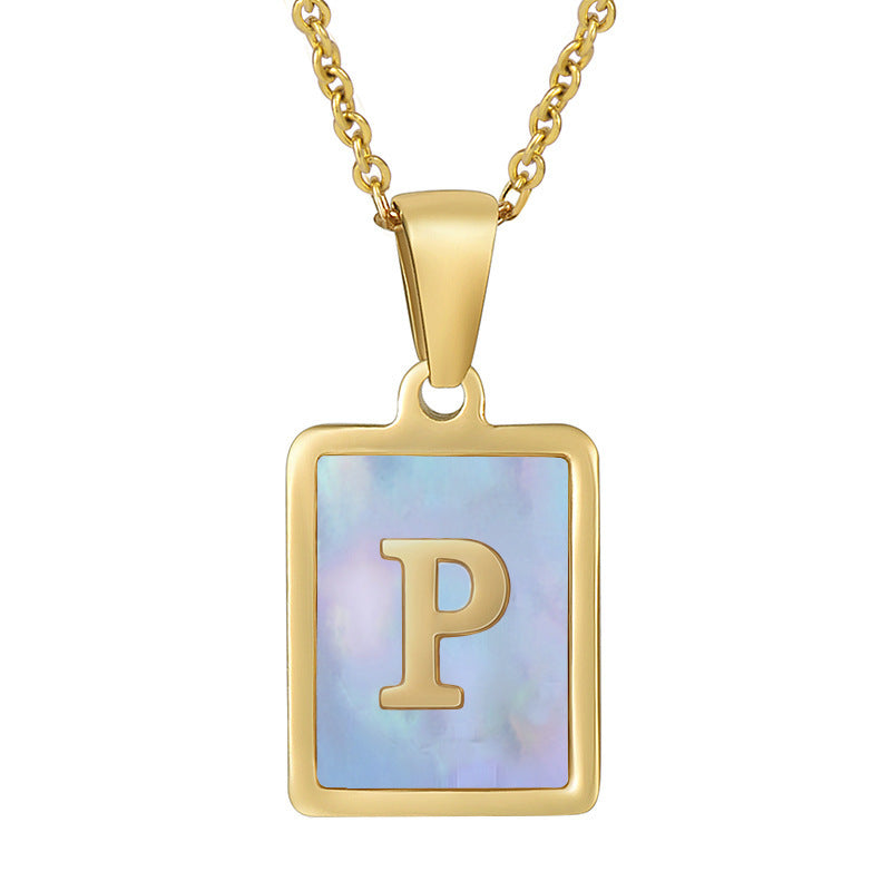 Titanium Steel 26 English Letter Necklace Blue Shell 4e3427cb c84d 45b3 9cec 5f2a579bc6d9