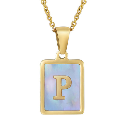 Titanium Steel 26 English Letter Necklace Blue Shell 4e3427cb c84d 45b3 9cec 5f2a579bc6d9