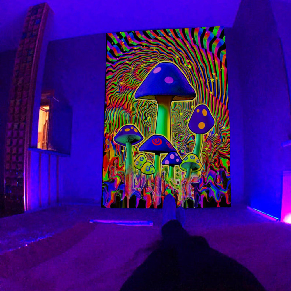 Fluorescent Tapestry UV Fluorescent Tapestry Psychedelic Mushroom Wall Hung Hippie Decorative Room Aesthetics 4e954c84 1708 4