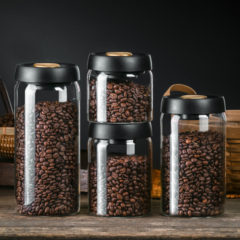 Vacuum Sealed Jug Set Black Coffee Beans Glass Airtight Canister Kitchen Food Grains Candy Keep Good Storage Jar Set Kitchen 
