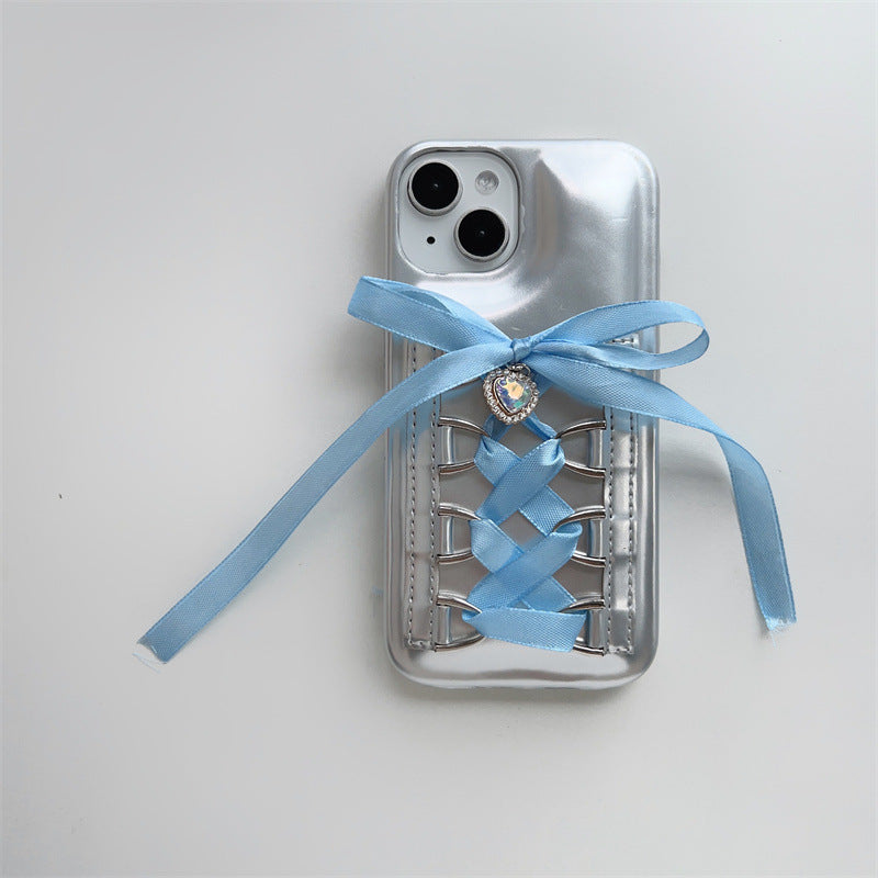 Electroplating Air Cushion Silver Phone Case Shoelace Bow Protective Cover - 图片 9