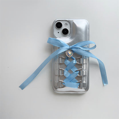 Electroplating Air Cushion Silver Phone Case Shoelace Bow Protective Cover - 图片 9