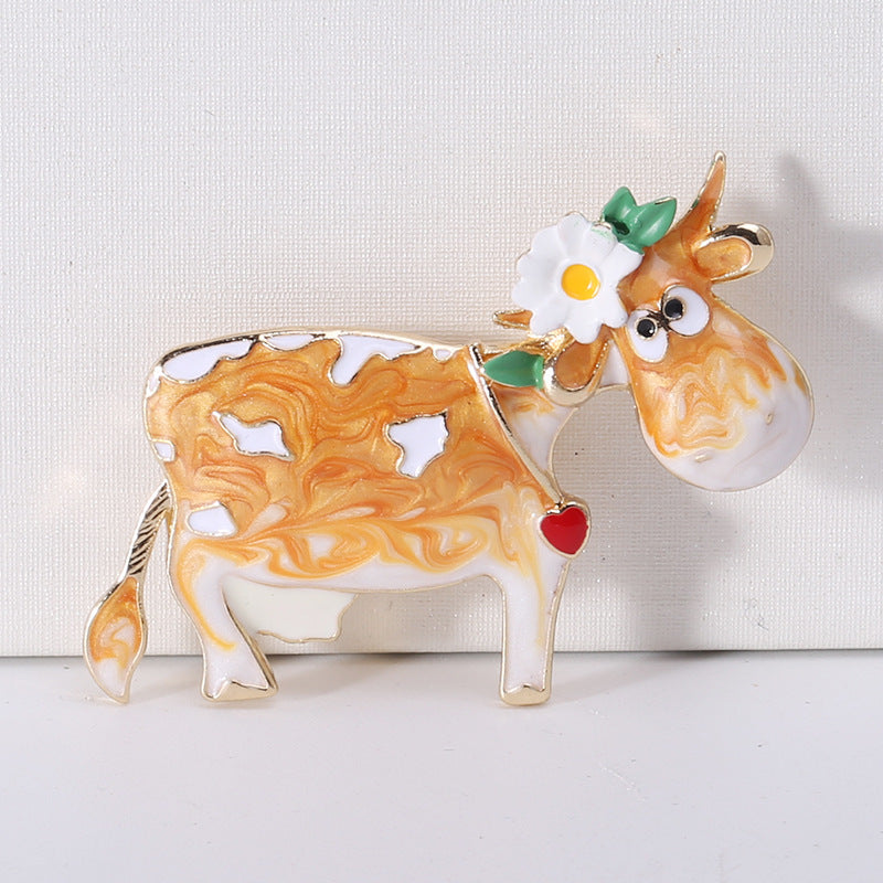 Fashion Alloy Dripping Oil Small Flower Cow Brooch 4ebf1861 3fa3 4aff b577 df2681a3de04