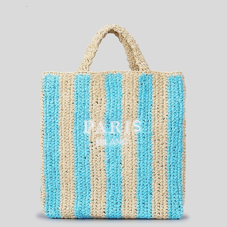 Striped Hand-woven Straw Bag Women's Embroidered Letters 4ef48843 ce0e 4db3 a83f a0e224286f7c