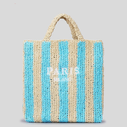 Striped Hand-woven Straw Bag Women's Embroidered Letters 4ef48843 ce0e 4db3 a83f a0e224286f7c