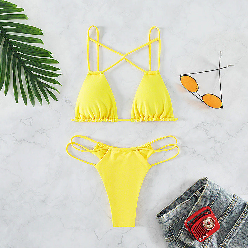 Women's Bikini Swimwear Solid Color Double Layer Fabric Split 4f0c0bb4 0dbd 4257 b578 1ef23dae55c3