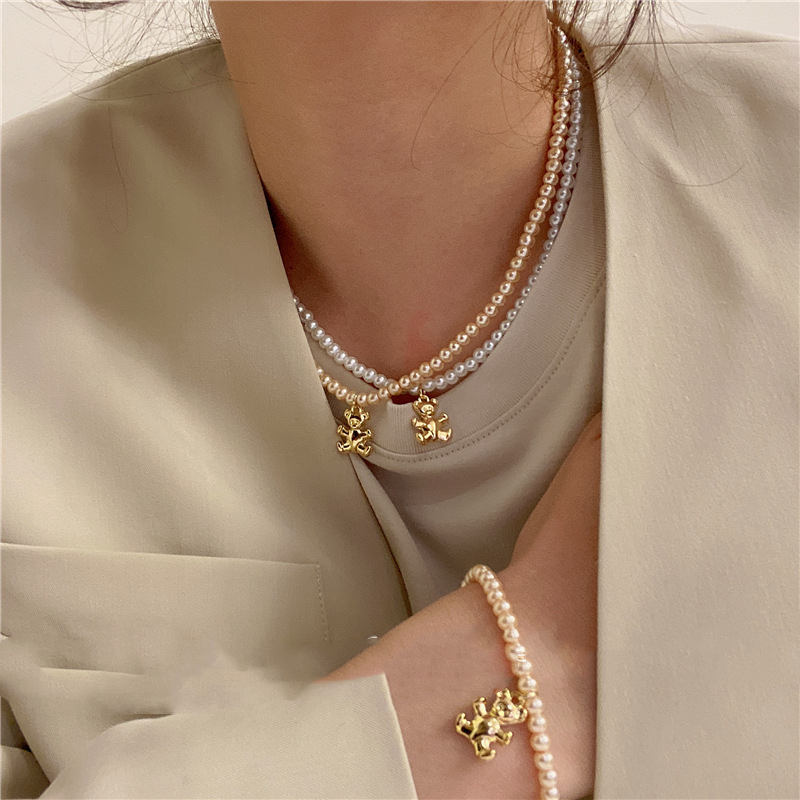 Geometric Bear Pearl Necklace Girlish Color Bear Pearl Temperament 4f3fabd8 b32c 4cc8 bf7b be47f92e21e7